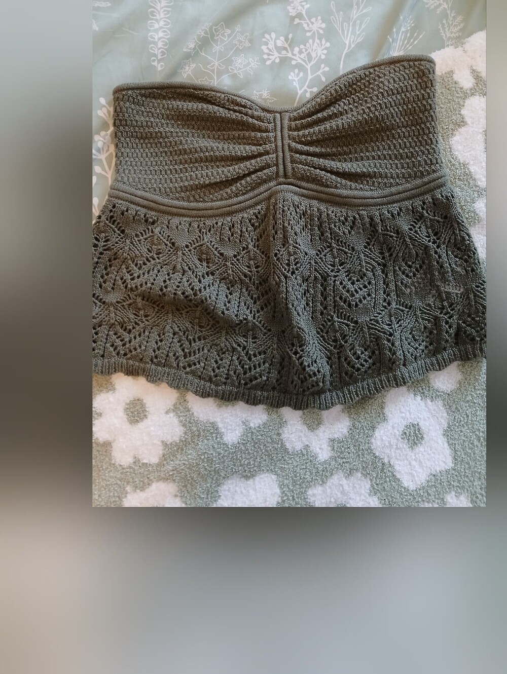 American Eagle Outfitters Olive Crochet Strapless Crop Top